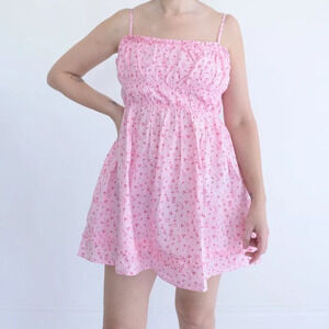 Free People Gabby Mini Pink Cherry Spaghetti Strap Mini Cotton Dress S